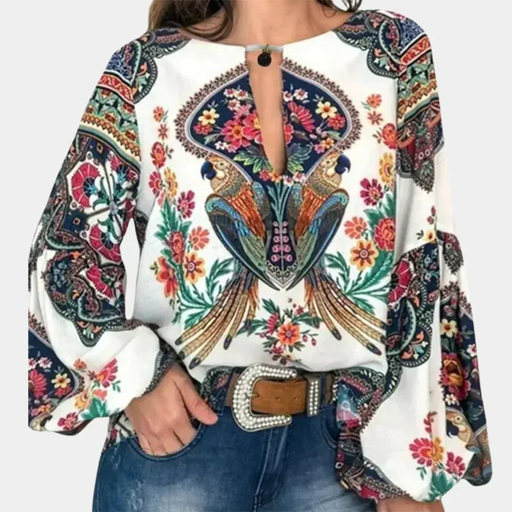 Lightweight women's floral print summer blouse with cap sleeves for casual elegant style.
