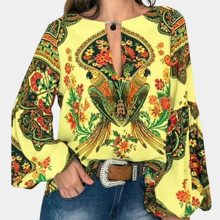 Breathable floral print summer blouse, perfect for vacation or daily wear.
