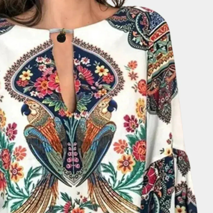Women's lightweight floral print summer blouse, cap sleeve, breathable, ideal for casual fashion.