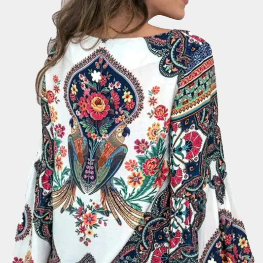 Printed floral summer shirt for women, lightweight and breathable, great for vacation or daily wear.