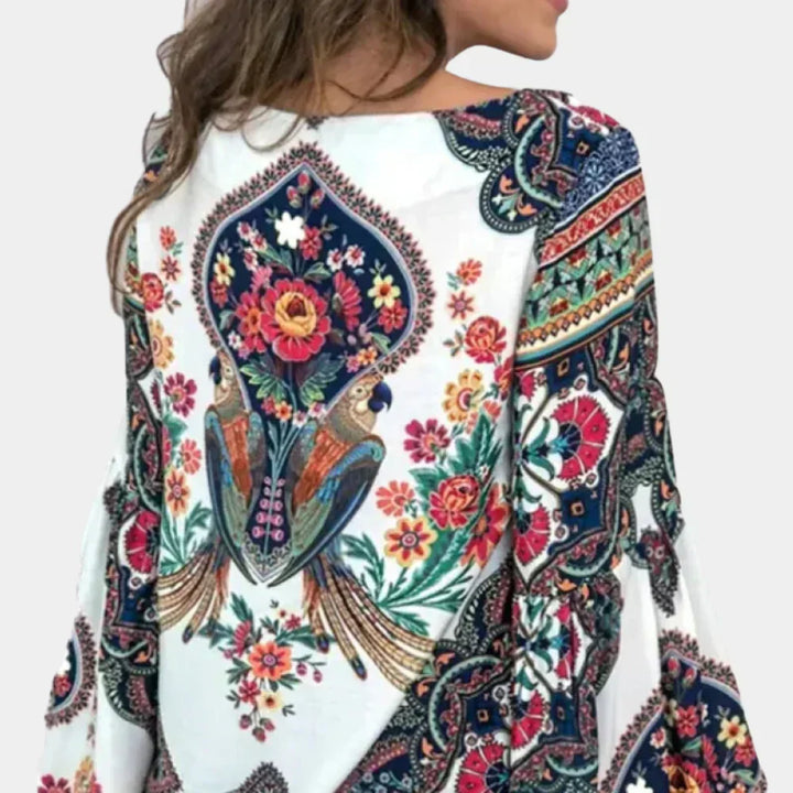 Printed floral summer shirt for women, lightweight and breathable, great for vacation or daily wear.