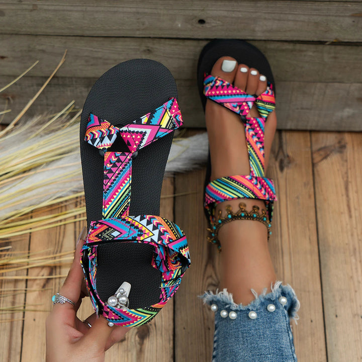 Lightweight women's summer sandals with a colorful design. Comfortable slip-on, perfect for beach & vacation.