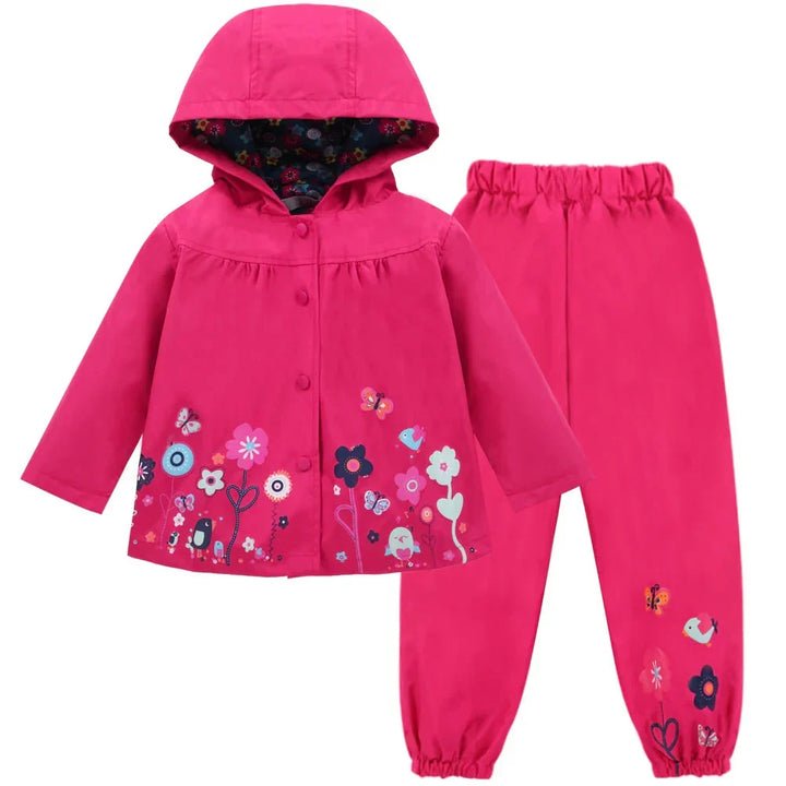 Liora kids waterproof rain jacket and trousers set for reliable weather protection & outdoor fun.