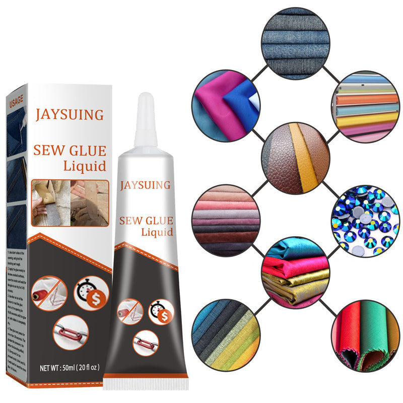Textile glue bottle with 'Fast Bonding' label, essential for any DIY clothing repair kit