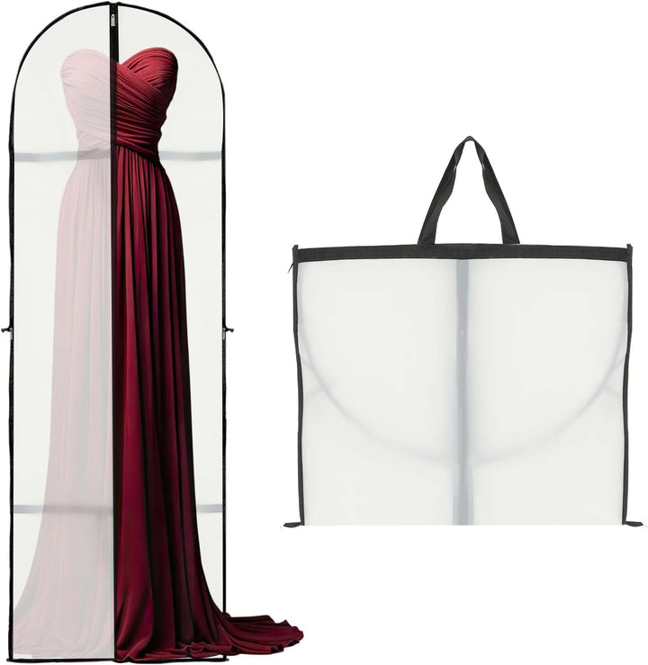 Long garment storage cover 2-pack for dresses & gowns. Protects formalwear & bridal dresses from dust & wrinkles.