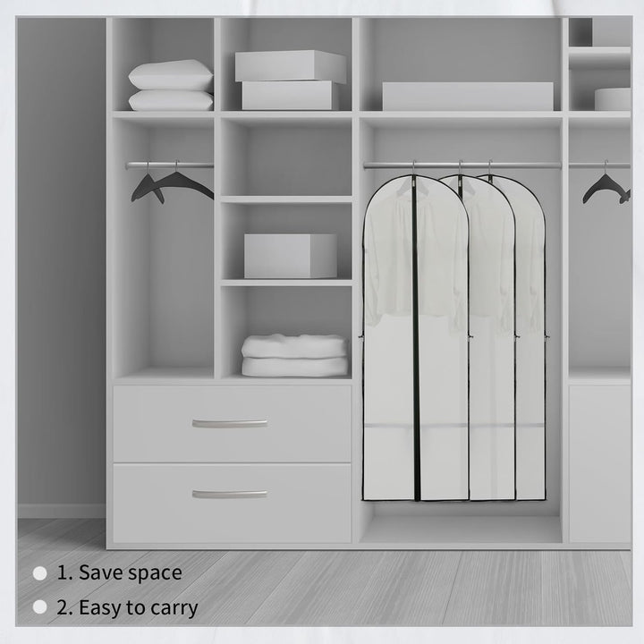 Clear dust cover for long dresses. Garment storage bag for gowns. Perfect for home wardrobe & travel protection.