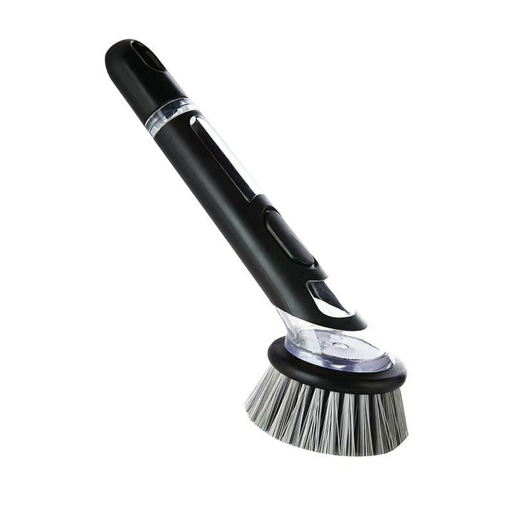 Practical kitchen gadget: long handle dish brush with easy-fill soap dispenser for daily use.