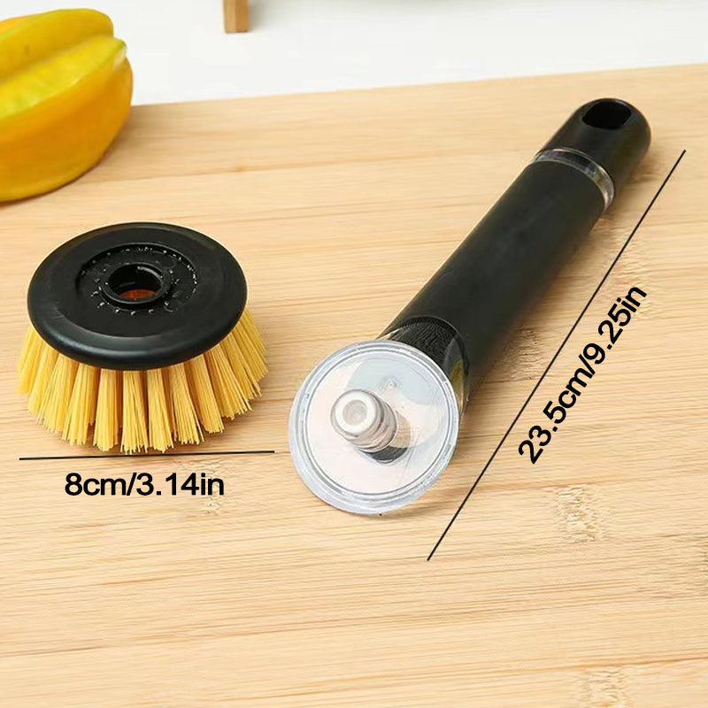 Efficient dish scrubber with built-in soap delivery, perfectly suited for various kitchen items.