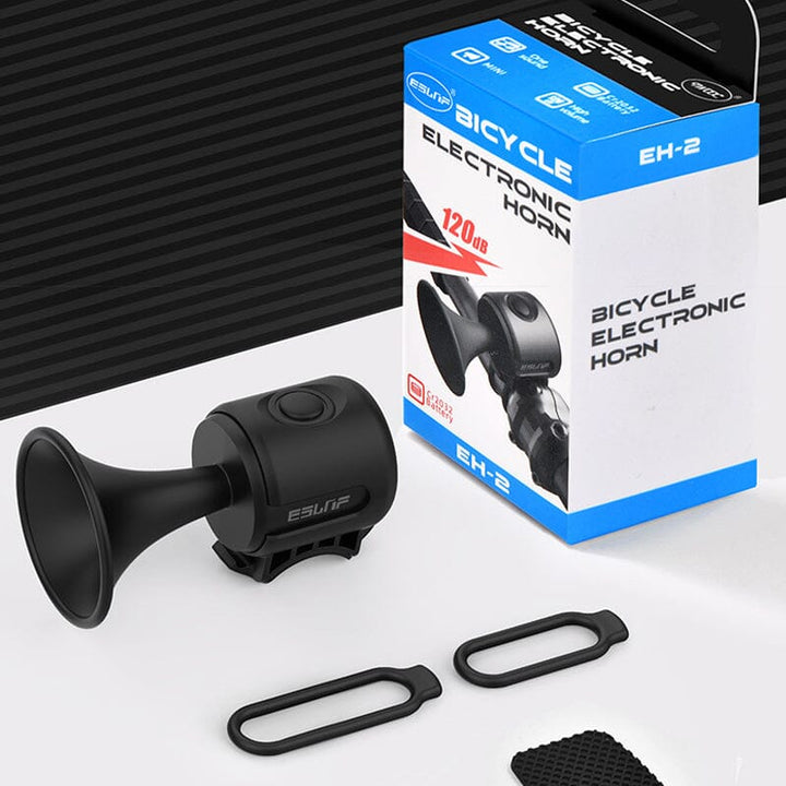 Compact 120dB electric bike horn, ideal for road cycling and mountain biking.