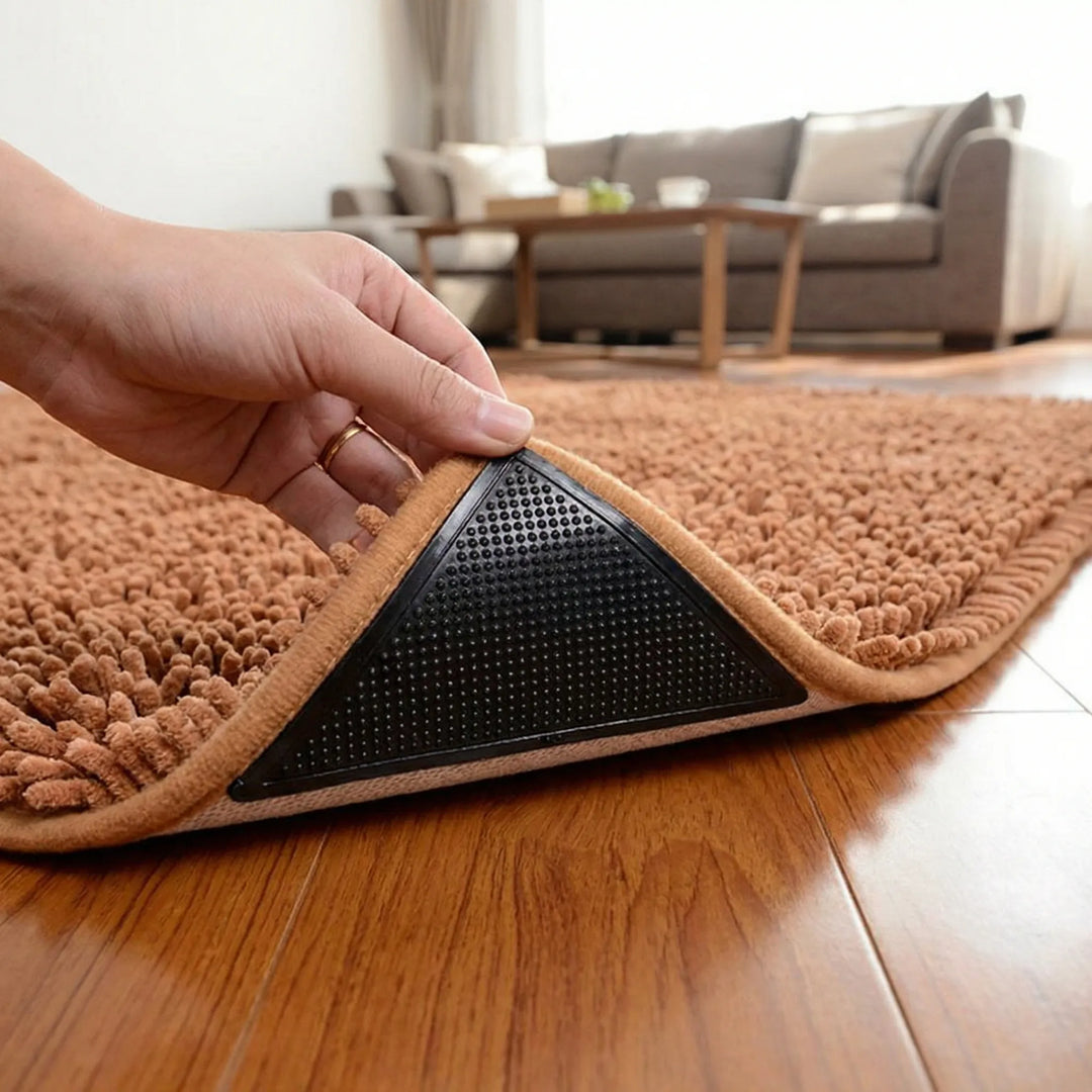 Low profile corner rug gripper for non-slip floors, invisible anti-slip solution for safety & decor.