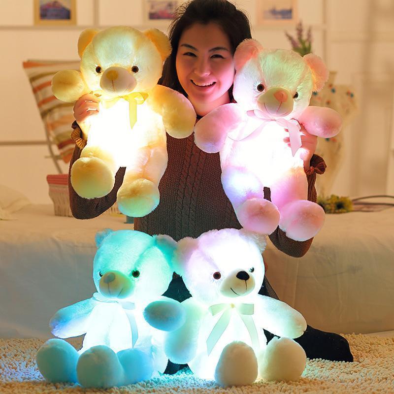 Soft white plush teddy bear with colorful LED lights, a charming decorative light and cuddly toy
