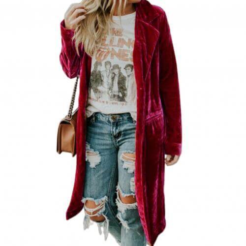 Luxurious long duster cardigan for women, elegant and comfortable.