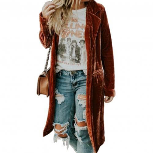 Chic women's duster cardigan, elegant long outerwear for versatile styling.