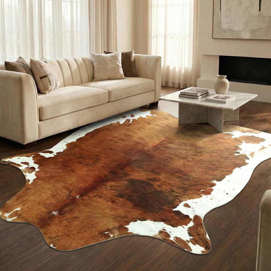 Elegant faux fur living room rug. Statement wave design adds modern plush comfort to home decor.