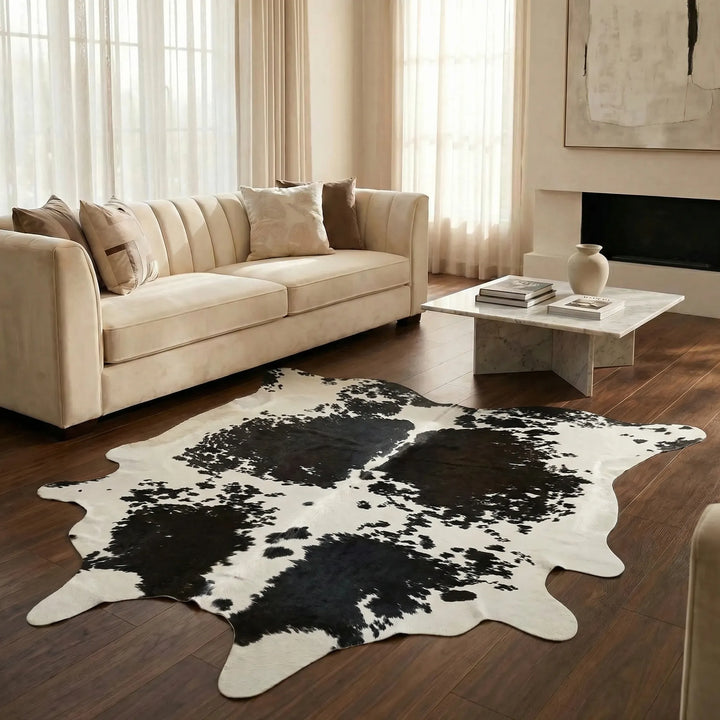 Luxurious faux fur area rug with modern wave pattern. Ideal for cozy living room decor & plush comfort.