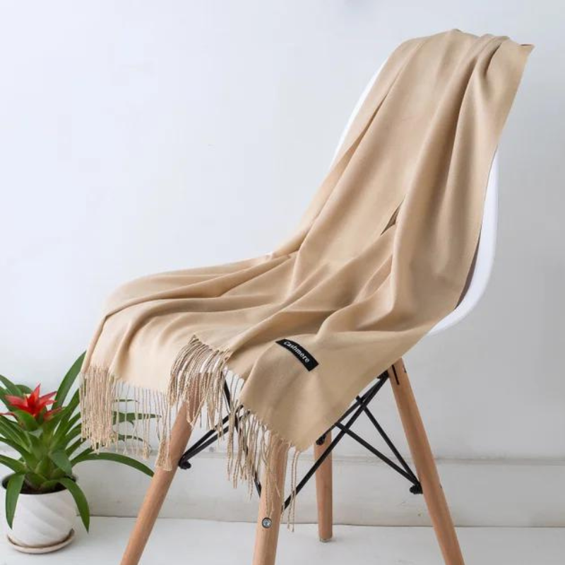 Luxurious women's cashmere blend long scarf, soft and warm, perfect for elegant winter fashion.