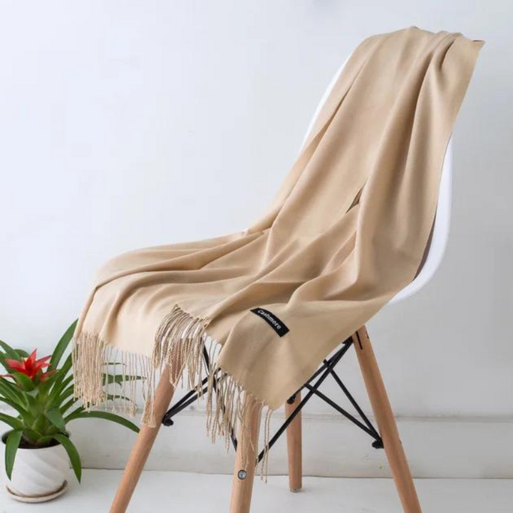 Luxurious women's cashmere blend long scarf, soft and warm, perfect for elegant winter fashion.