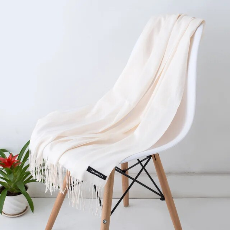 Elegant women's soft cashmere blend long scarf, a cozy fall accessory and stylish wrap.