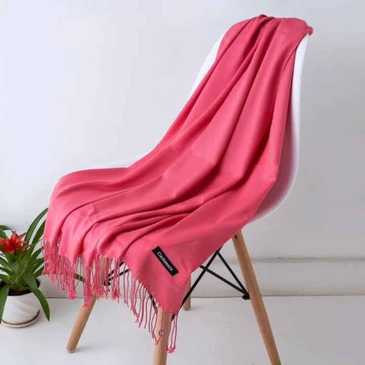 Classic women's long cashmere blend scarf, super soft, perfect for cozy fall fashion.