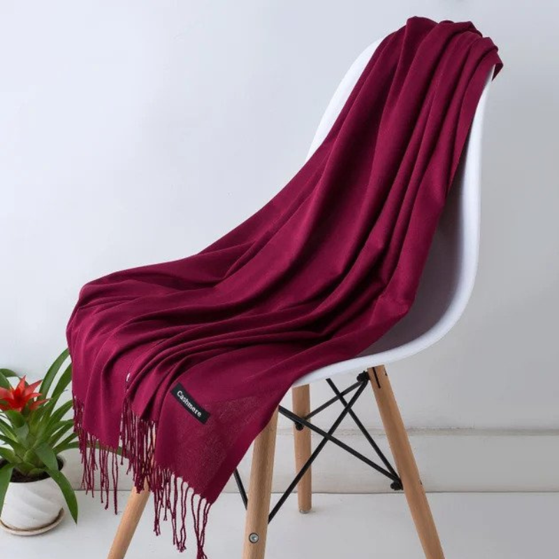 Khaki cashmere blend long scarf for women, soft, warm, and elegant, a fall fashion essential.