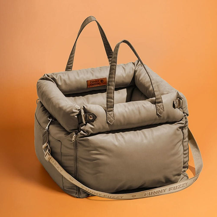 Premium faux leather luxury dog car seat & pet bed with safety belt for small/medium dogs.