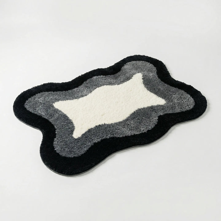Full view of the Flowique wave luxury bath rug. Plush, absorbent, & non-slip design, ideal for any modern bathroom or entryway.