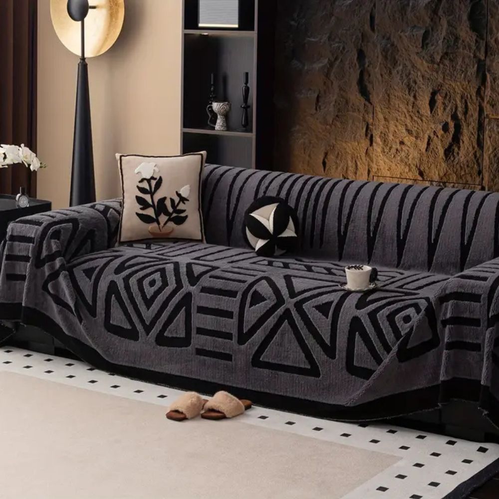 Pet friendly microfiber sofa cover, Urban Maze design. Non-slip furniture protector for couches & sectionals.