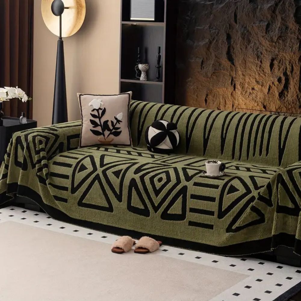 Easy clean microfiber Urban Maze sofa cover. Luxury jacquard couch protector for living room, pet friendly.