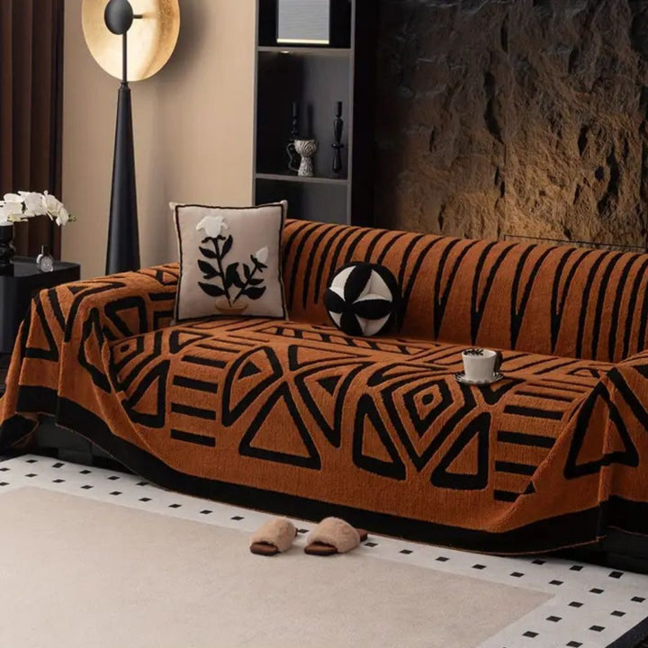 Non-slip Urban Maze sectional sofa cover. Luxury modern jacquard microfiber furniture protector, pet friendly.