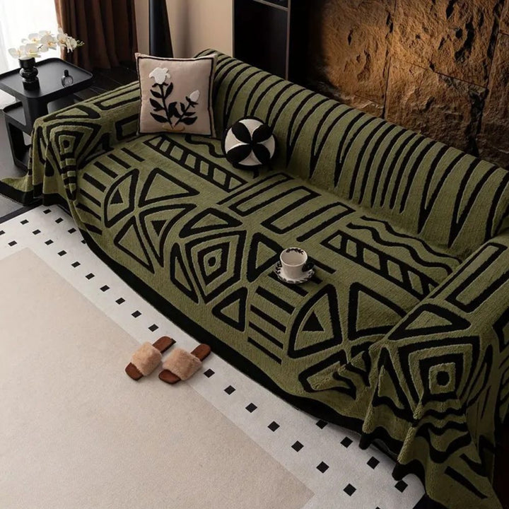 Luxury Urban Maze sofa cover enhances home decor. Modern jacquard microfiber couch protector, easy clean.