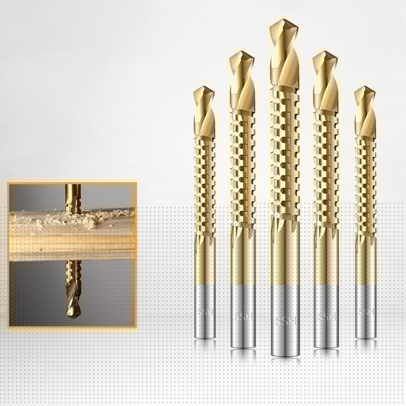 Detail view of the titanium-coated surface on a M35 Cobalt HSS drill bit, enhancing durability