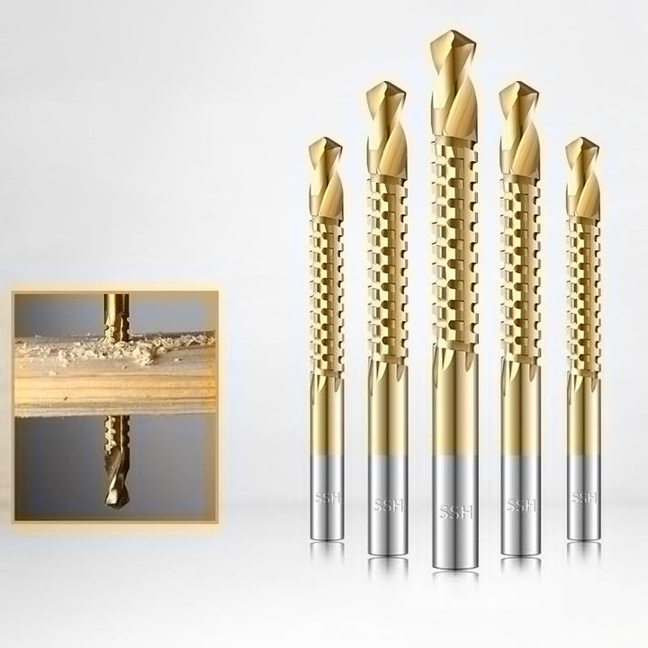 Detail view of the titanium-coated surface on a M35 Cobalt HSS drill bit, enhancing durability
