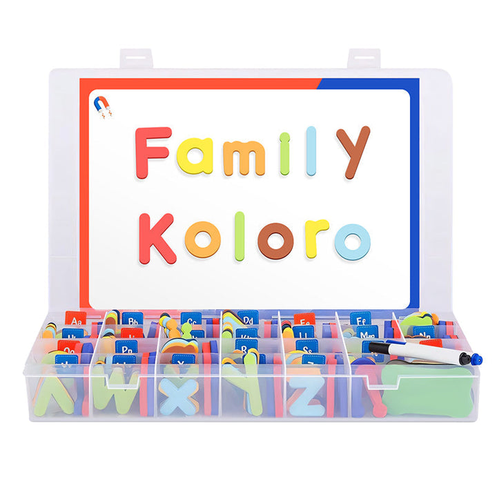 Magnetic learning kit for children, including letters, numbers, and math symbols for preschool.