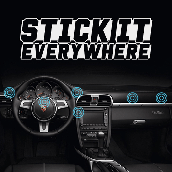 Universal magnetic phone holder for car dashboard, strong grip and compact design. Auto accessory.