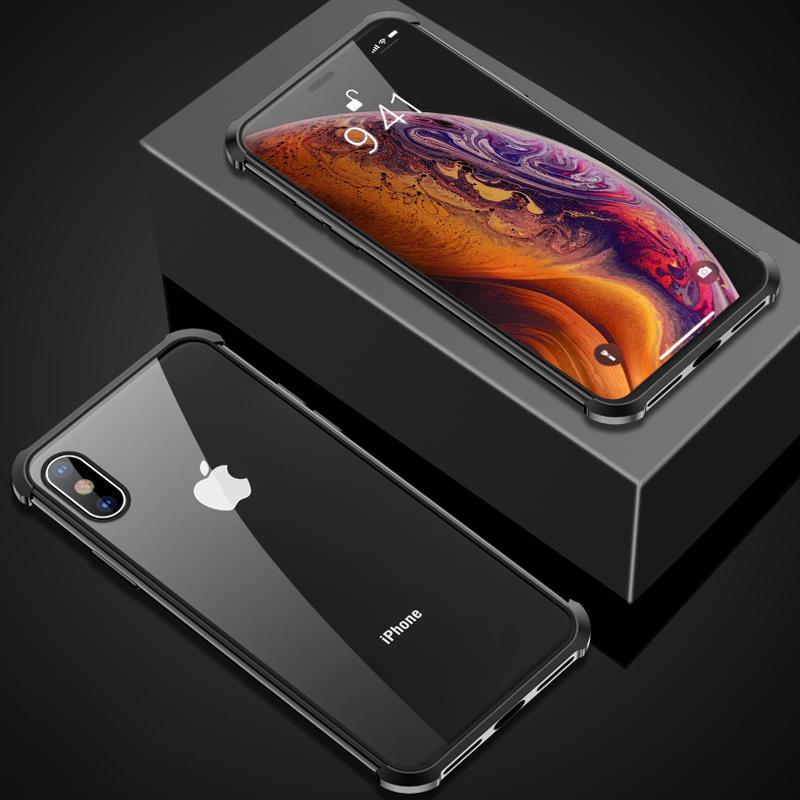 Shockproof magnetic iPhone case made with premium tempered glass, durable phone accessory