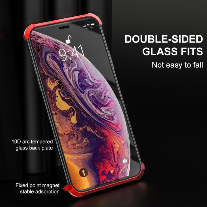 Close-up of magnetic double-sided phone case showcasing strong magnetic hold and sleek design
