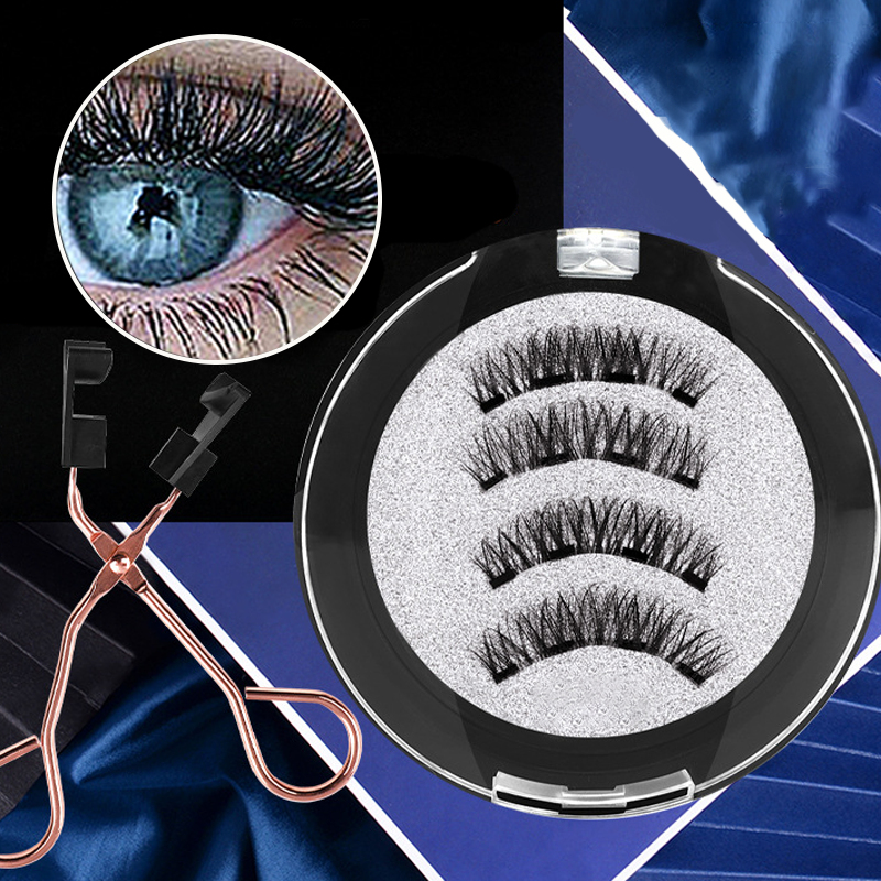 Magnetic Eyelash Applicator with pink handle applying a 3D magnetic lash onto an eye.