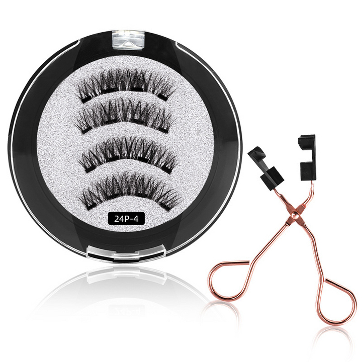 Group shot of various styles of 3D magnetic eyelashes with the precise applicator tool.