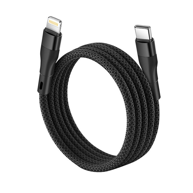 User holding the 1M magnetic folding charging cable, illustrating its ease of use and portability