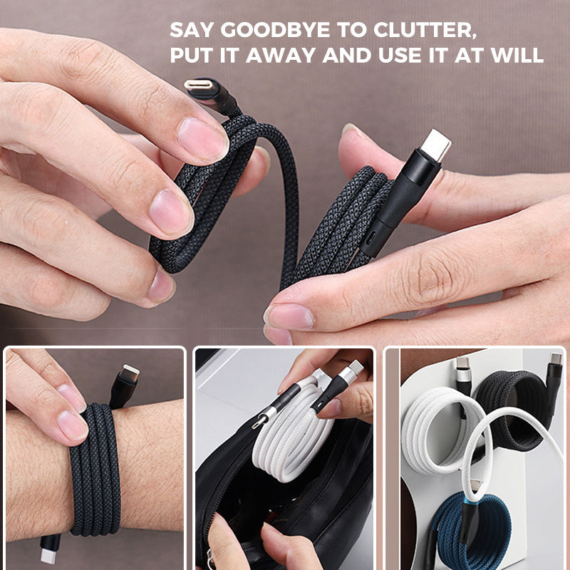 1-meter magnetic charging cable with foldable design, Type-C, Lightning, USB compatibility
