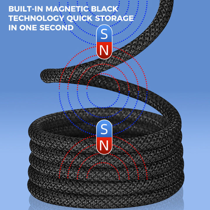 Magnetic data cable, 1M, in white, showcasing its unique folding mechanism for portability