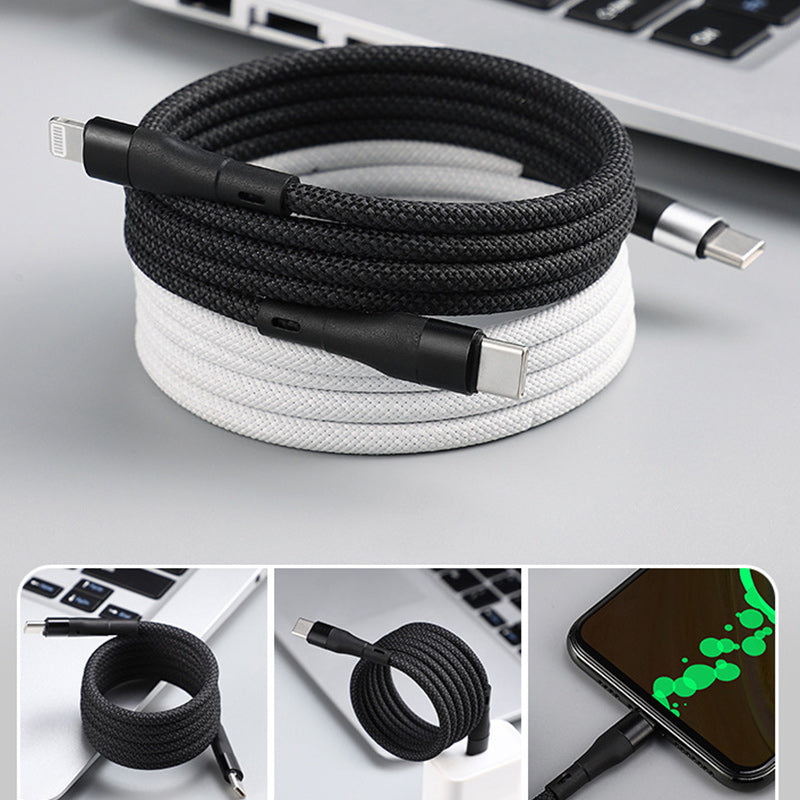 Folded 1M magnetic charging cable, demonstrating its space-saving design and strong magnets