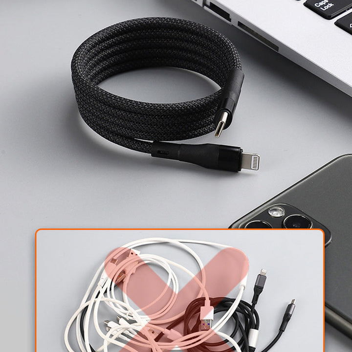 Unfolded 1M magnetic fast charging cable, ready to connect to a smartphone for quick power