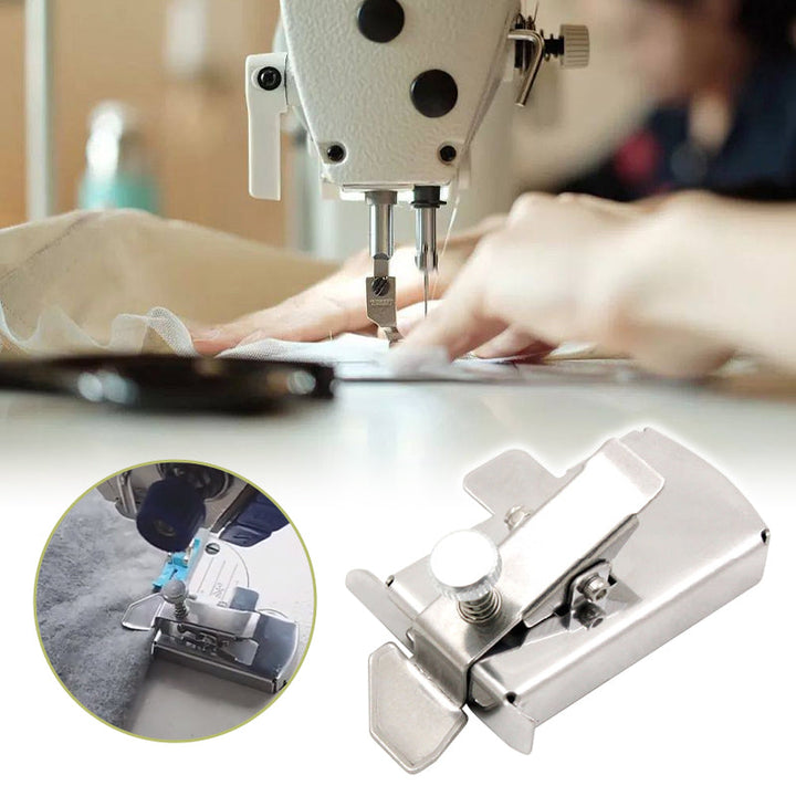 Packaging for the Universal Magnetic Sewing Seam Guide, highlighting its use as a precision sewing accessory.