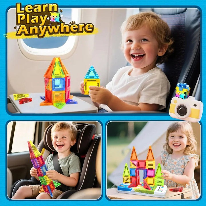 Kids learning geometry & spatial reasoning with MagniCraft magnetic STEM building toys.