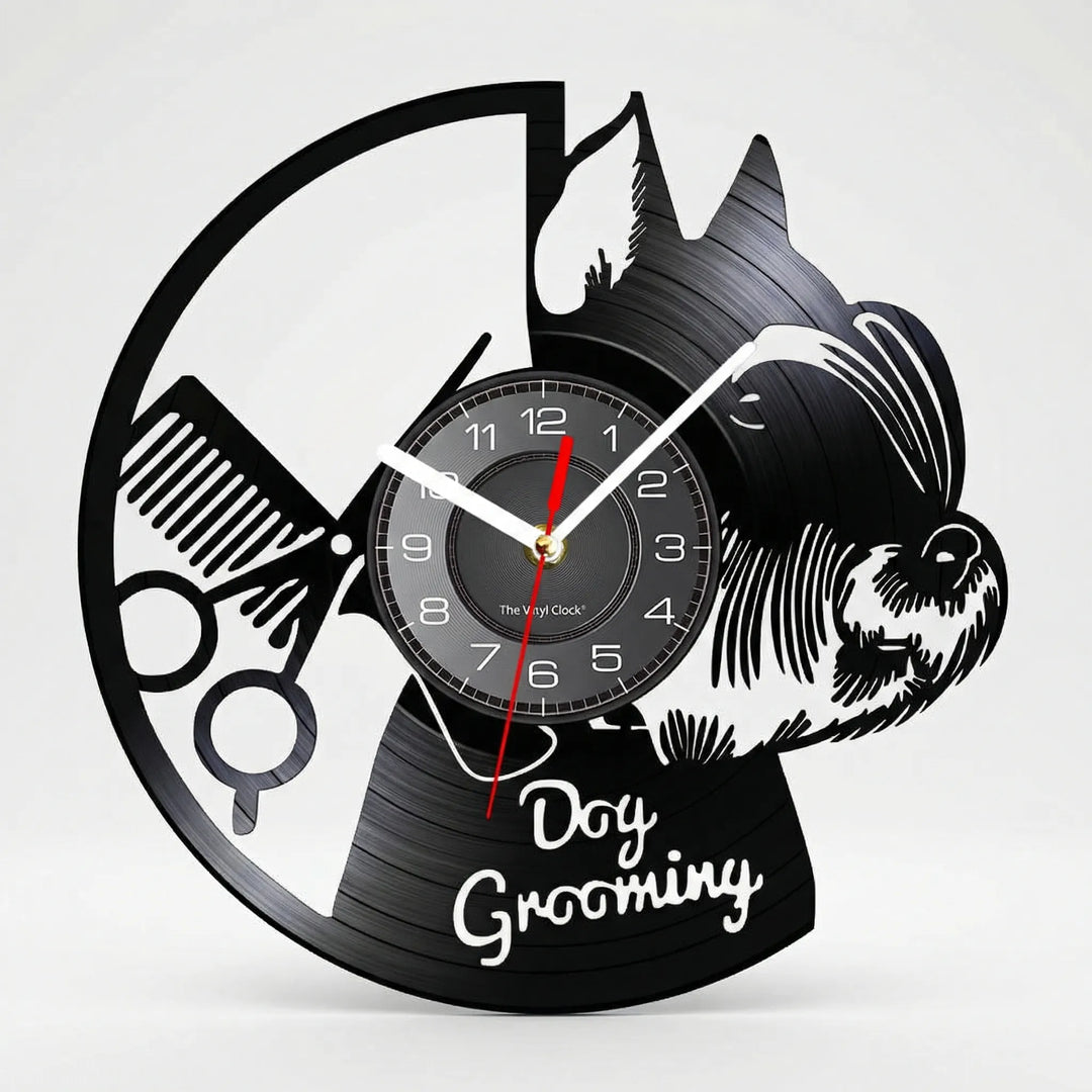 Unique dog silhouette wall clock, a stylish matte black pet decor & wall art, ideal as a dog lover gift.