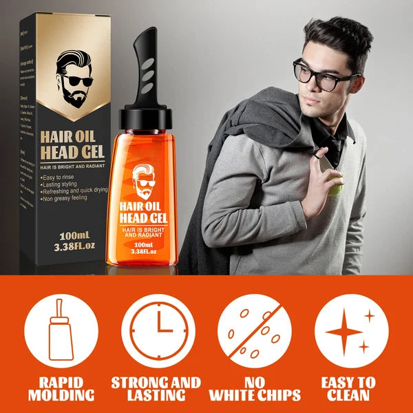 Non-greasy mens grooming product: a 2-in-1 styling gel comb enriched with argan oil and Vitamin E