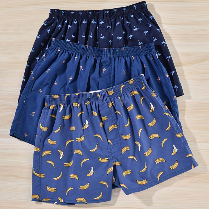 Men's essentials: Comfortable 3-pack premium cotton boxers with a fashionable plant print.