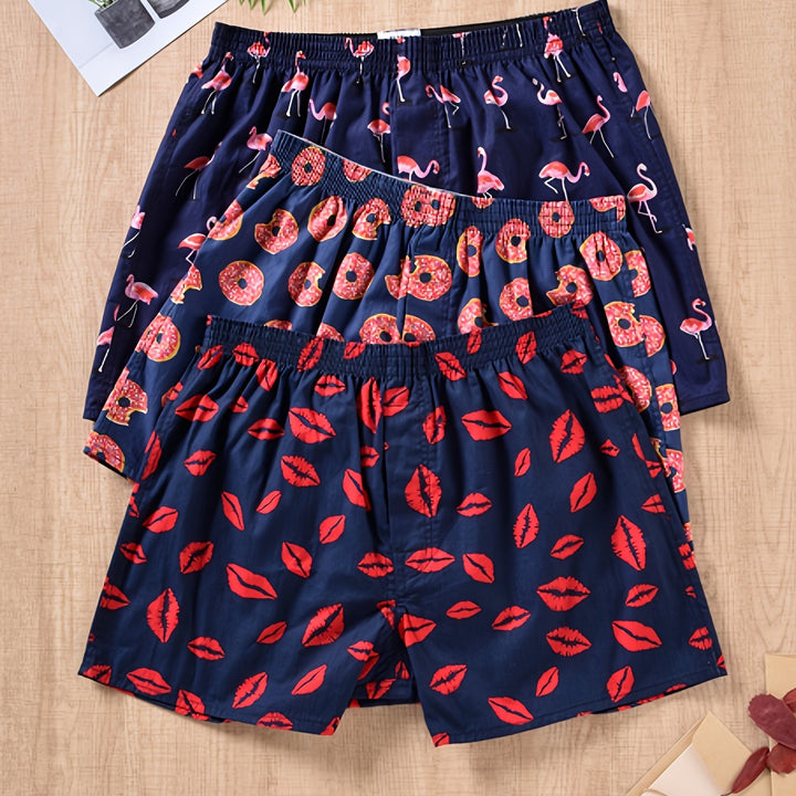 Stylish men's fashion: 3-pack premium cotton boxer shorts with elegant plant designs.