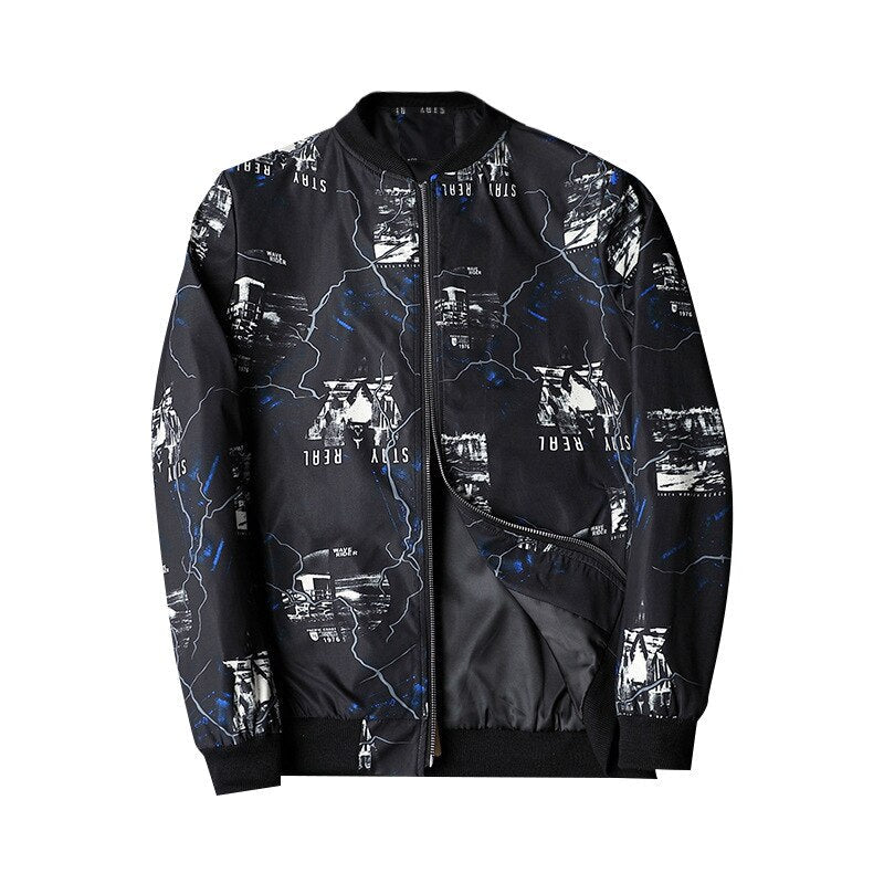 Men's Abstract Printed Bomber Jacket by Enzo. Stylish outerwear for modern men's casual fashion.
